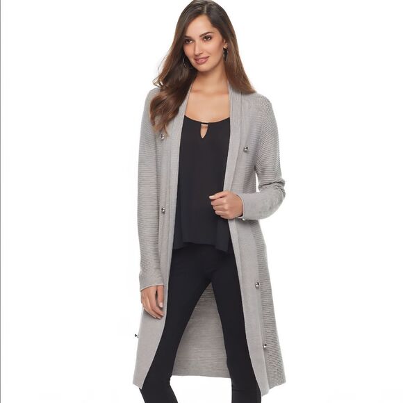Jennifer Lopez Gray Long Cardigan Sweater - Picture 1 of 3